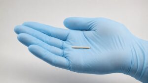 Foto ilustrativa de um implante na mão de um médico
